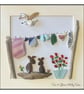 Handmade Sea Glass Washing Line & Pebble Rabbits Picture - Framed 8x8 Coastal Ar