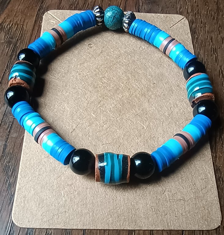 "Abyss" - Stretchy polymer clay bracelet with enameled clay beads