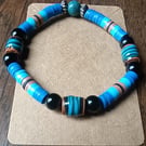 "Abyss" - Stretchy polymer clay bracelet with enameled clay beads