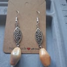 beige bead and silver drop earrings