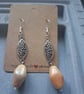 beige bead and silver drop earrings