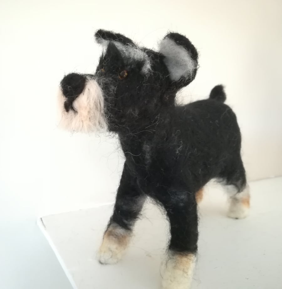 Shnauzer terrier dog needle felted wool sculpture collectable collectables, OOA,