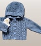 Baby Hooded Jacket - Cable Pattern - Fits Age 6 - 12 months