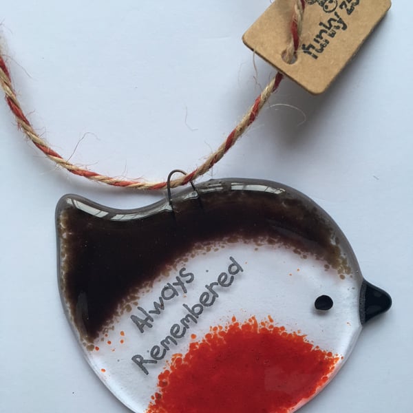 Handmade Fused Glass "Always Remembered" Robin Christmas Decoration