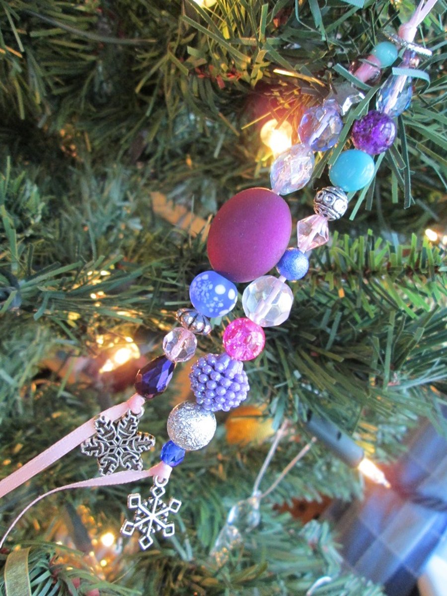 SOLD - Beaded Christmas Tree Decoration