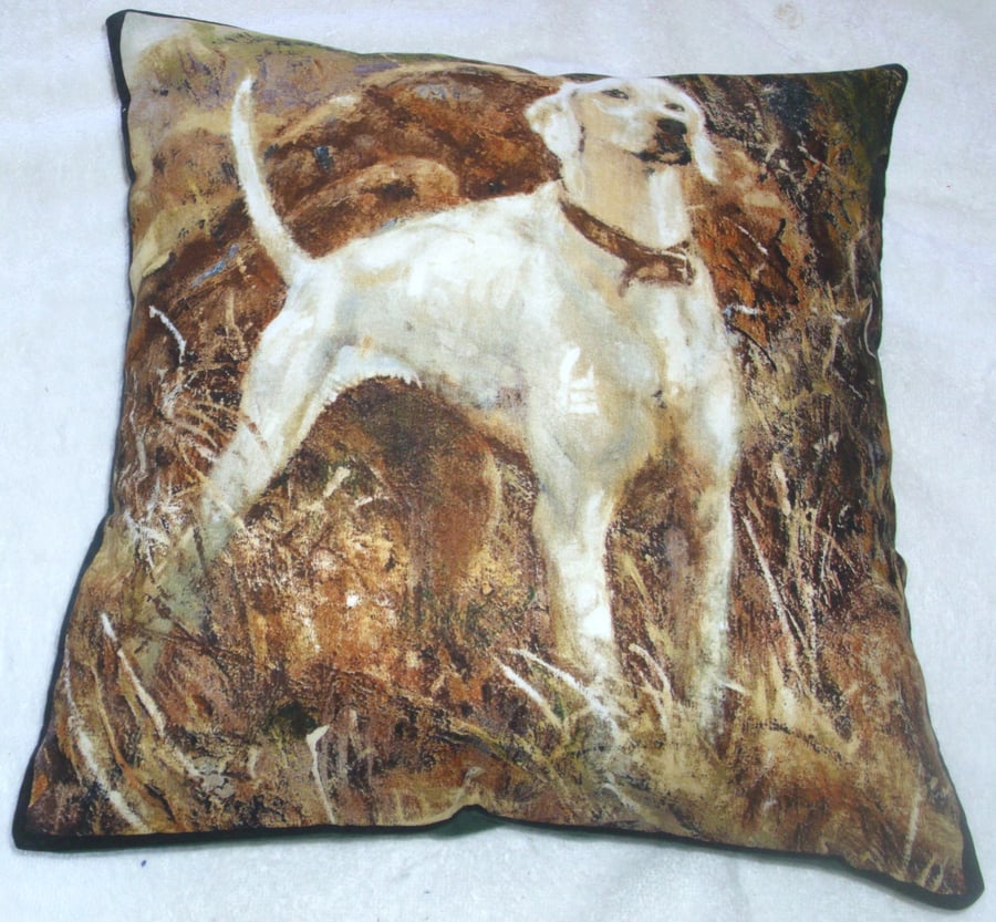 White Pointer standing waiting for action cushion