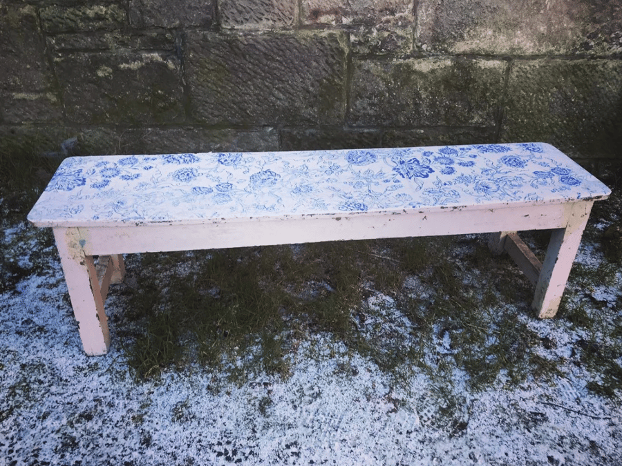 Beautiful antique teak 1920's original painted bench