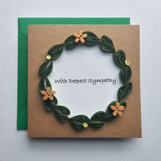 Quilled Wreath with Wooden Buttons Sympathy Card Size 5" x 5" 