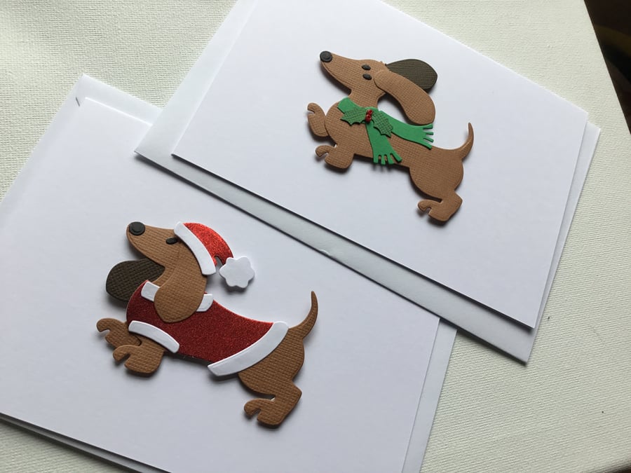 Pack of 2 dachshund Christmas  cards. Sausage dog cards. CC424