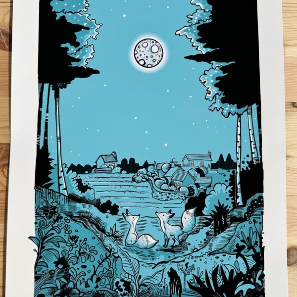 Foxes in the moonlight