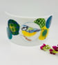 Abstract Fused Glass Curve Panel featuring Blue Tit