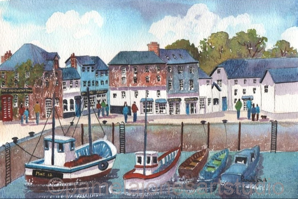 Padstow Harbour, Boats, Cornwall, Watercolour Print in 8 x 6 '' Mount