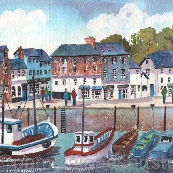 Padstow Harbour, Boats, Cornwall, Watercolour Print in 8 x 6 '' Mount