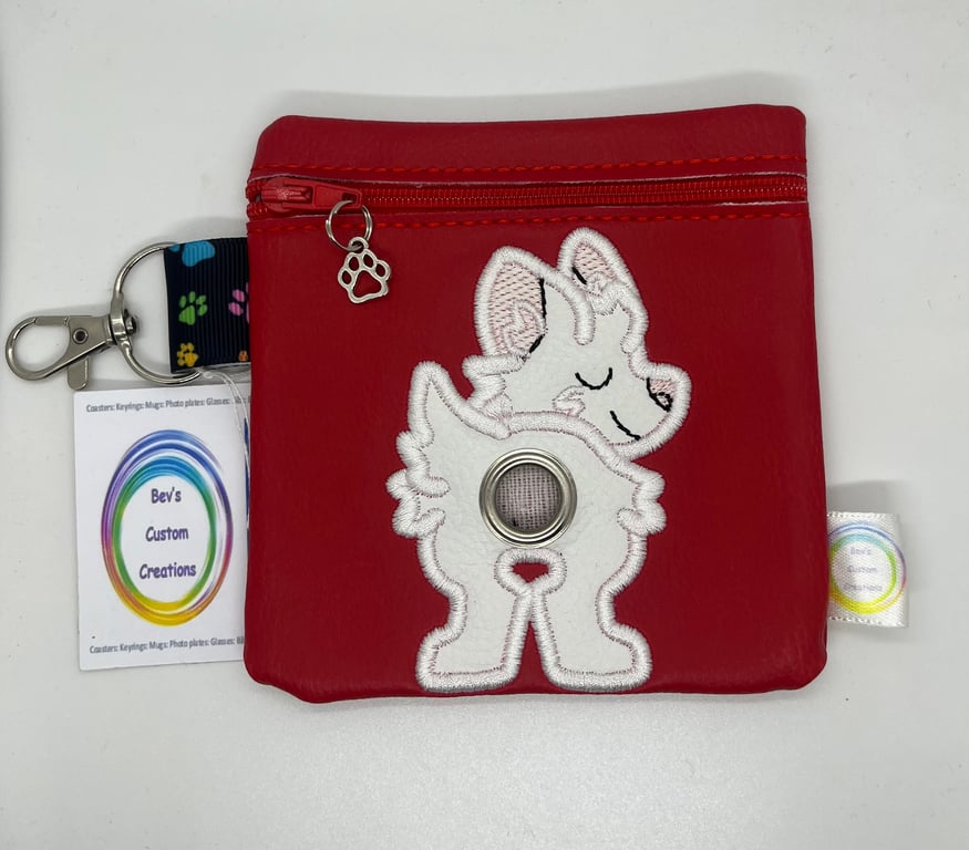 West Highland Terrier Embroidered Poo bag dispenser, red 