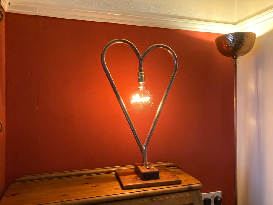 Love Heart Copper Table Lamp with Love Script Bulb