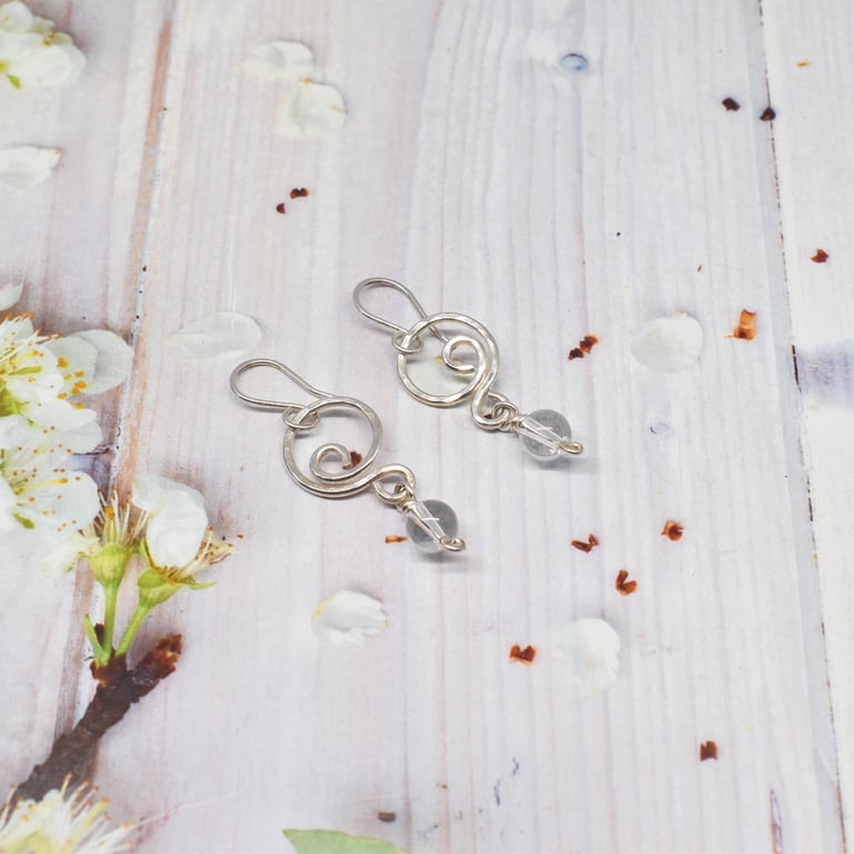 Wire Wrapped Silver Filled and Clear Quartz Drop Earrings