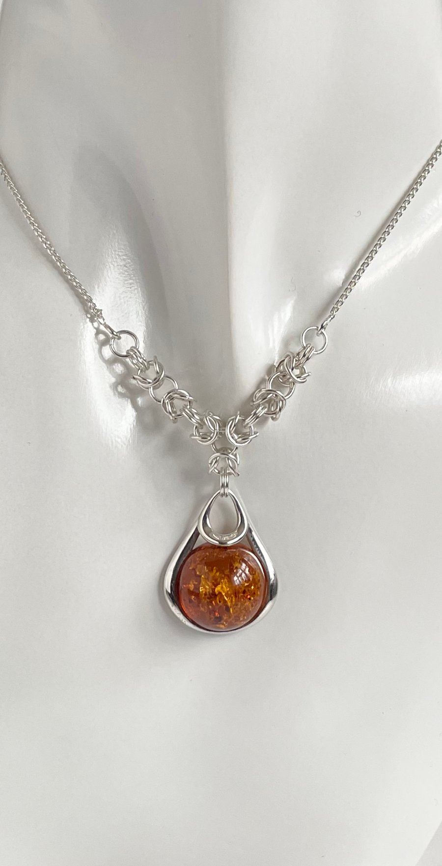 Baltic Cognac Amber Chainmaille Necklace 