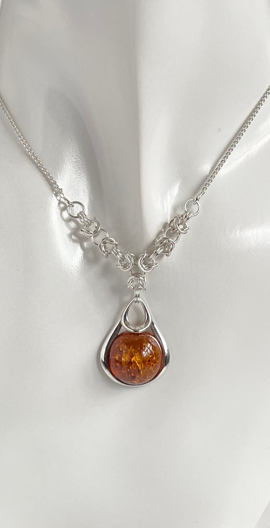 Baltic Cognac Amber Chainmaille Necklace 