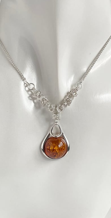Baltic Cognac Amber Chainmaille Necklace 