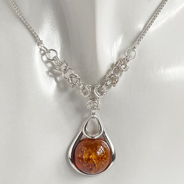 Baltic Cognac Amber Chainmaille Necklace 