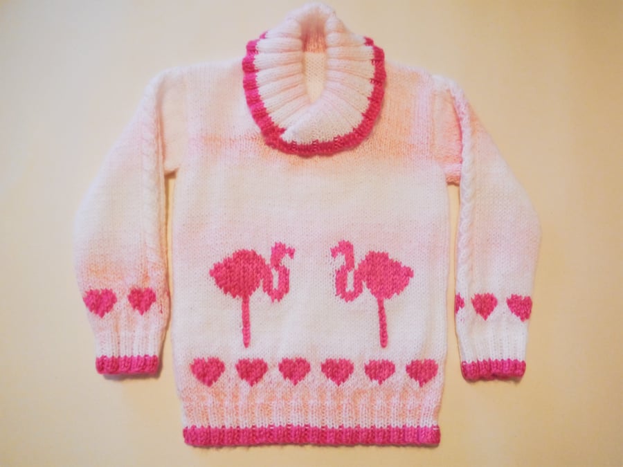 Hearts and Flamingos Sweater Knitting Pattern.  Digital Pattern