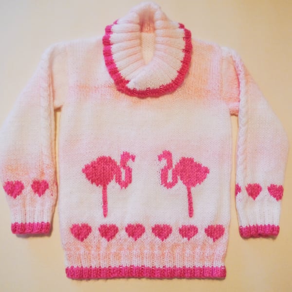 Hearts and Flamingos Sweater Knitting Pattern.  Digital Pattern