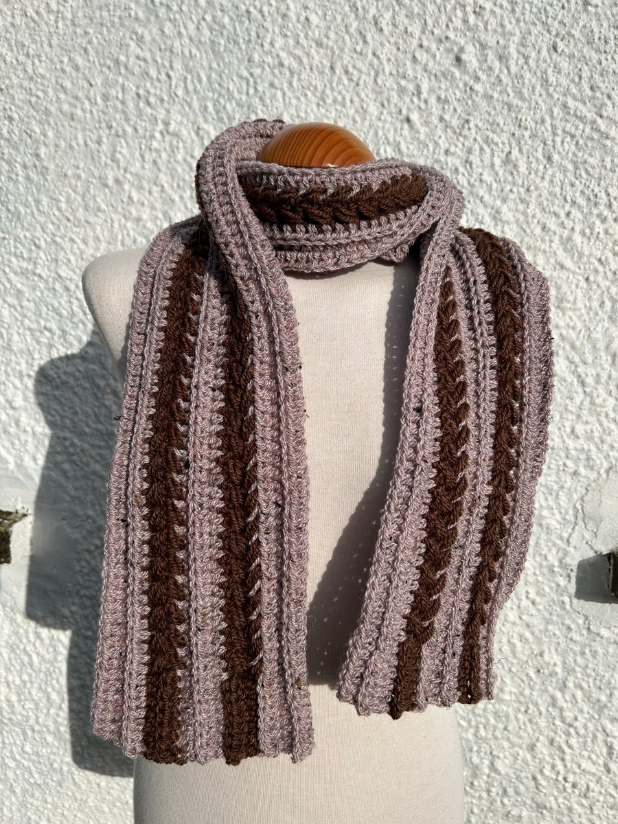 Two browns wheat stitch crochet unisex scarf
