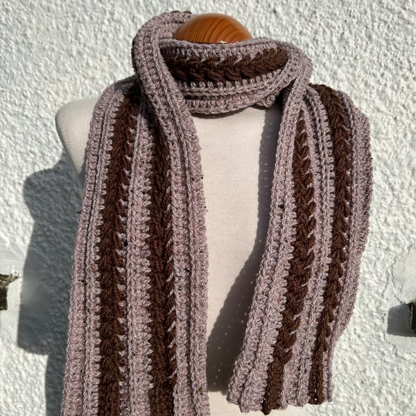 Two browns wheat stitch crochet unisex scarf