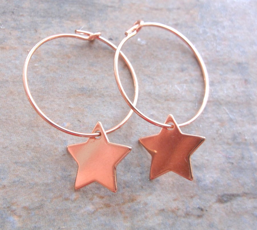 Rose Gold 15mm Filled Hoops with Rose Gold Vermeil Star Charms