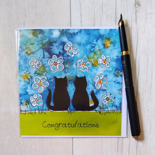 Black cats card (printed card).Birthday card. Black cats birthday card.