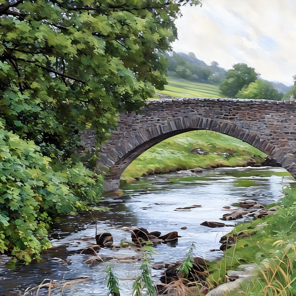 Yorkshire Dales Greeting Card Stone Bridge 