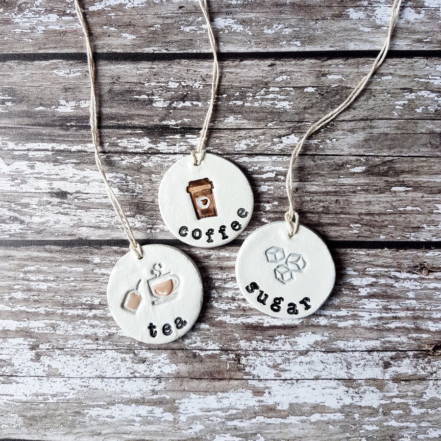 Tea, Coffee, Sugar Clay Tags, decoration, homeware, gift