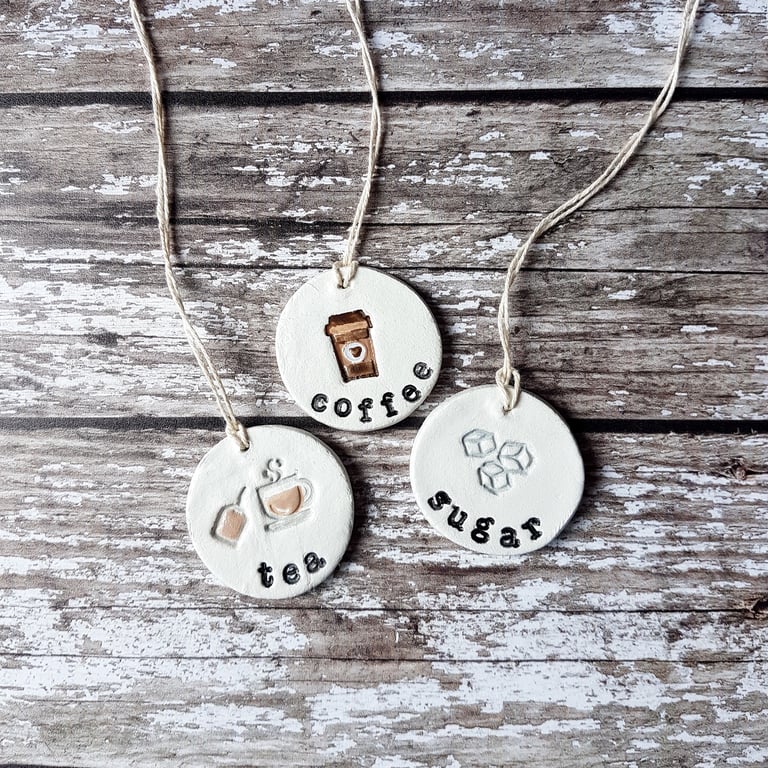 Tea, Coffee, Sugar Clay Tags, decoration, homeware, gift