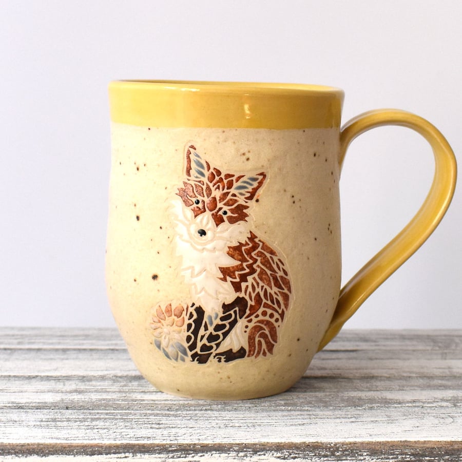 A74 Sitting Fox Handmade Ceramic Stoneware Mug (UK postage included)