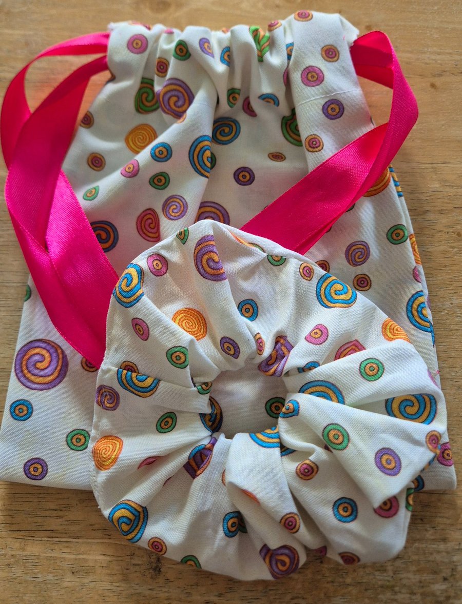 Handmade Scrunchie and Pouch Bag Set