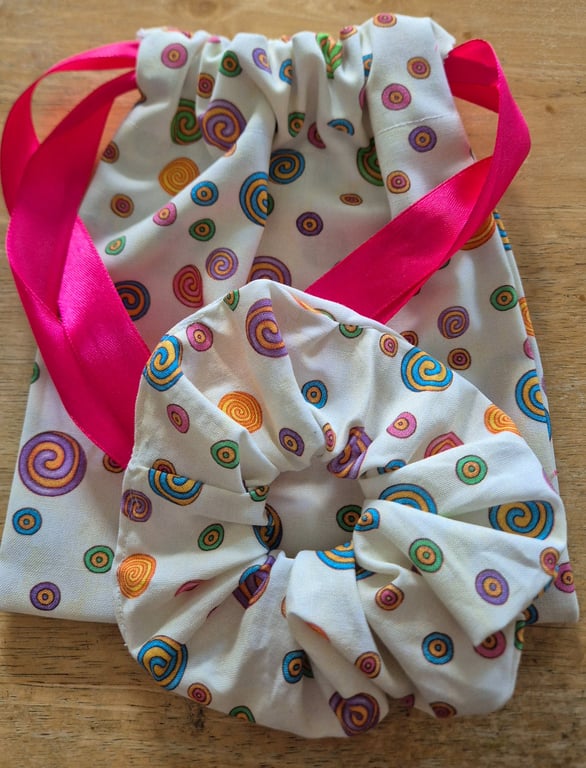 Handmade Scrunchie and Pouch Bag Set