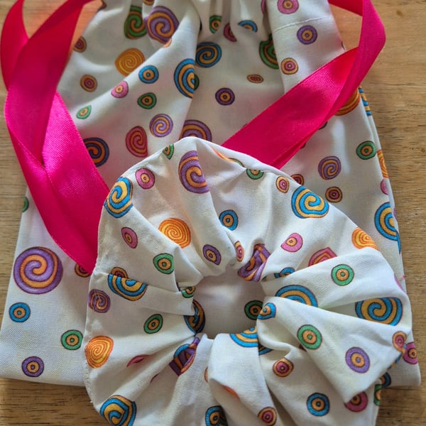 Handmade Scrunchie and Pouch Bag Set