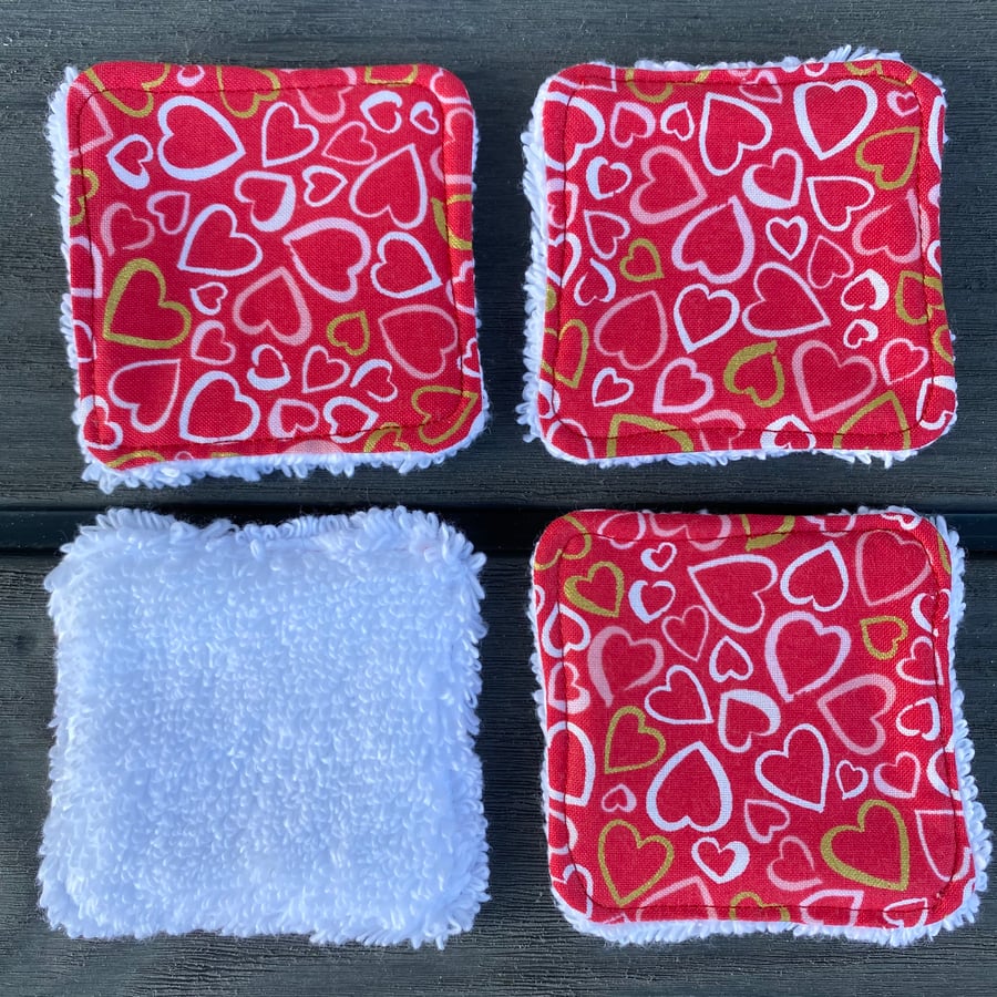 Reusable Face wipes - Red Hearts Design
