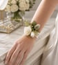 Ivory Rose Wrist Corsage - Artificial Wedding Flower Bracelet, Thistle Accents