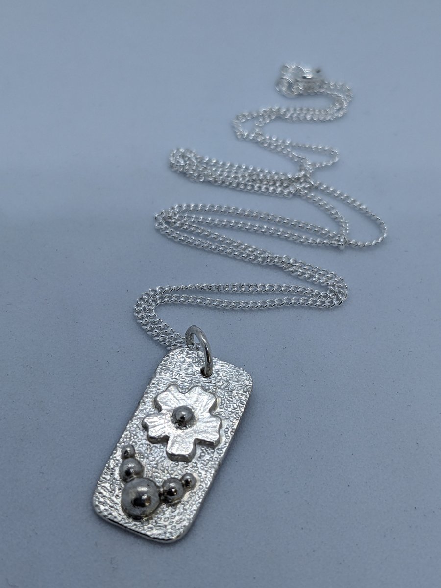 Silver flower pendant, Flower necklace, Handmade pendant  