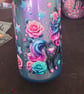 Snowglobe tumbler no flow cat eye effect, floral unicorn, with straw and lid  - Image 3