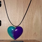 Handmade resin heart pendant on  black waxed cord