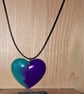 Handmade resin heart pendant on  black waxed cord