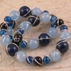 Dark Blue & Light Blue Agate with Blue Quartz Wire Wrapped Memory Wire Bracelet