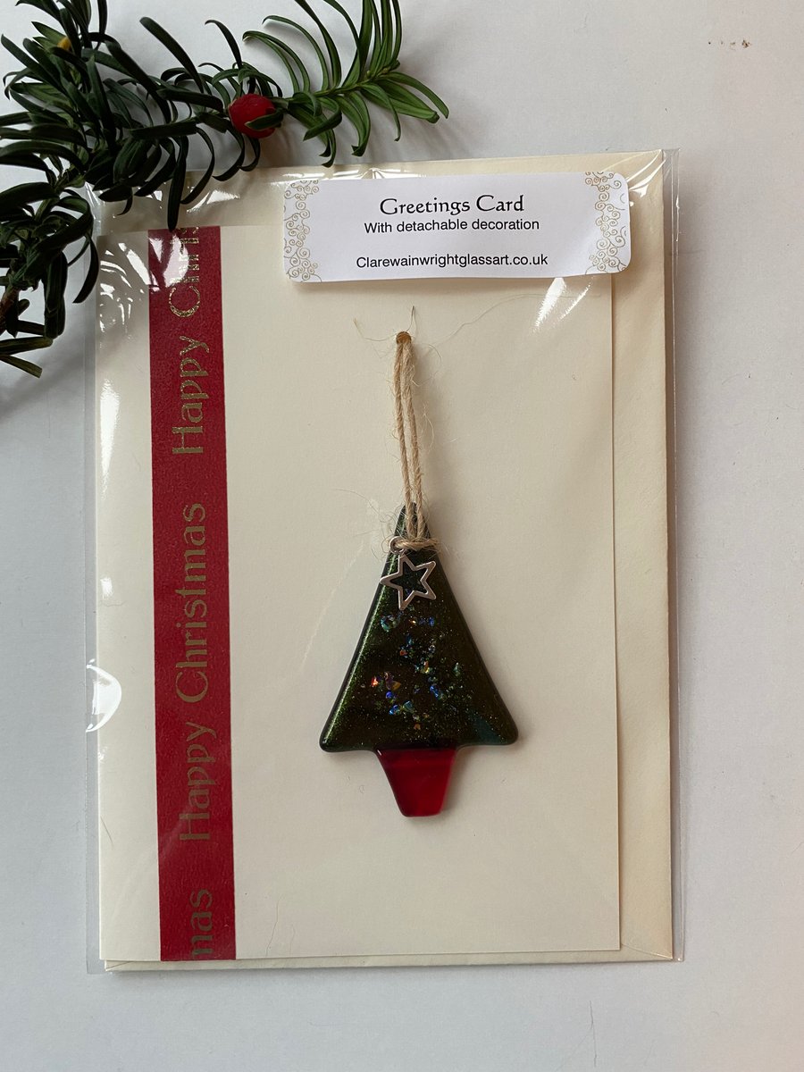 Greetings card with fused glass detachable decoration