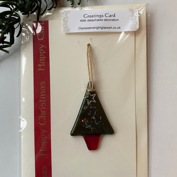 Greetings card with fused glass detachable decoration