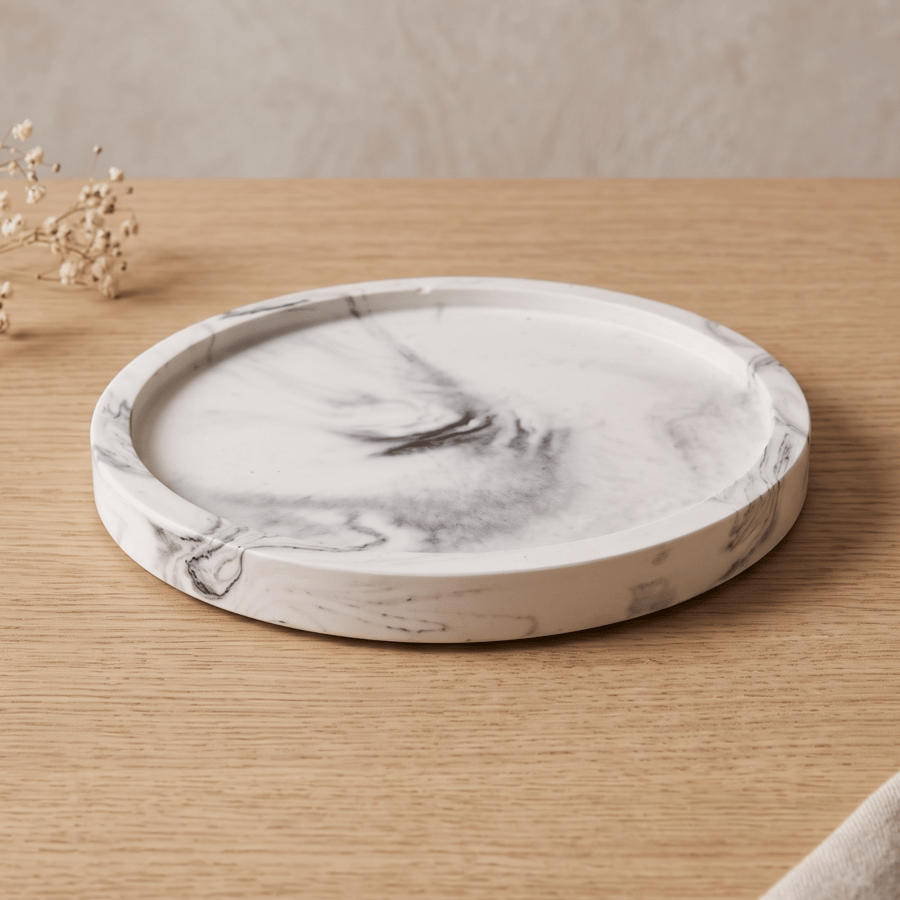 White and Grey Marbled Round Jewellery Tray, Decorative Catchall Dish