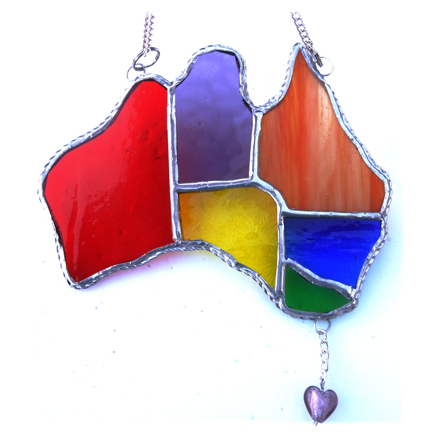  Australia Suncatcher Stained Glass Rainbow Map Oz 013