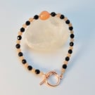 Sunstone & Onyx Gemstone Beaded Bracelet, Birthday, Anniversary, Gifts For Her