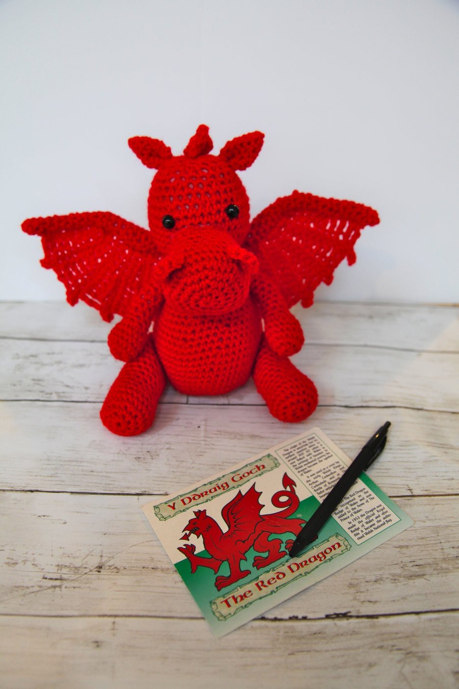Welsh cuddly crochet dragon, soft stuffed knitted toy, stuffies, plushies, plush